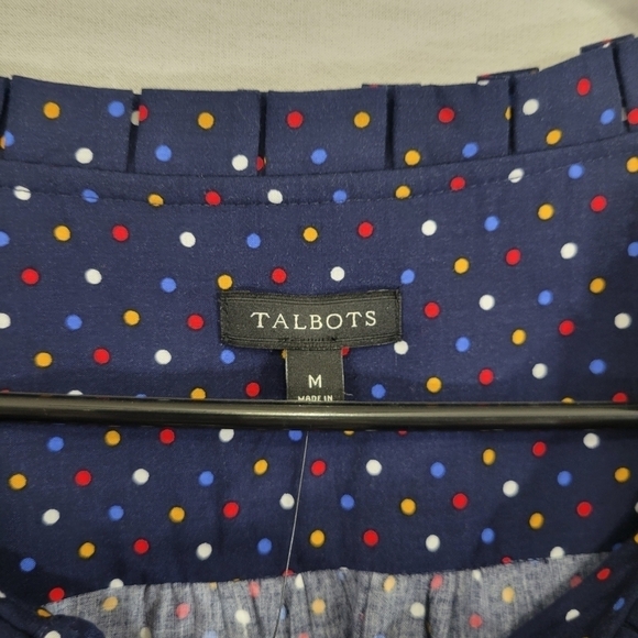New Talbots Navy Polka Dot Long Sleeve Rayon Top Medium - Picture 2 of 9